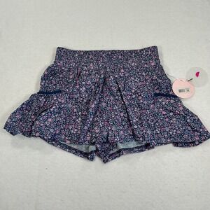 Posie Active Womens Floral Smocked Athletic Skort Blue Pink XS YP1118-3JTJ